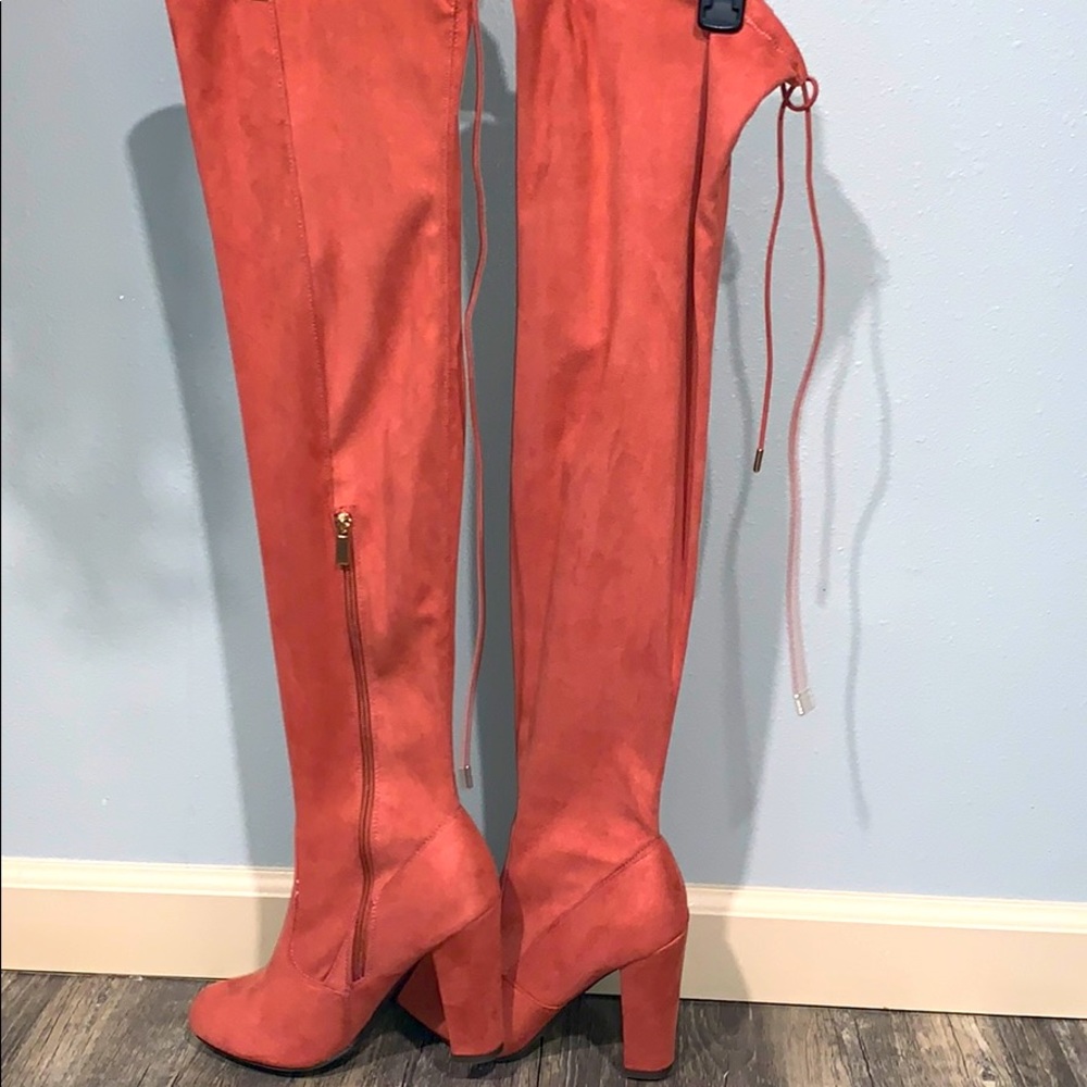 Peach suede knee high boots